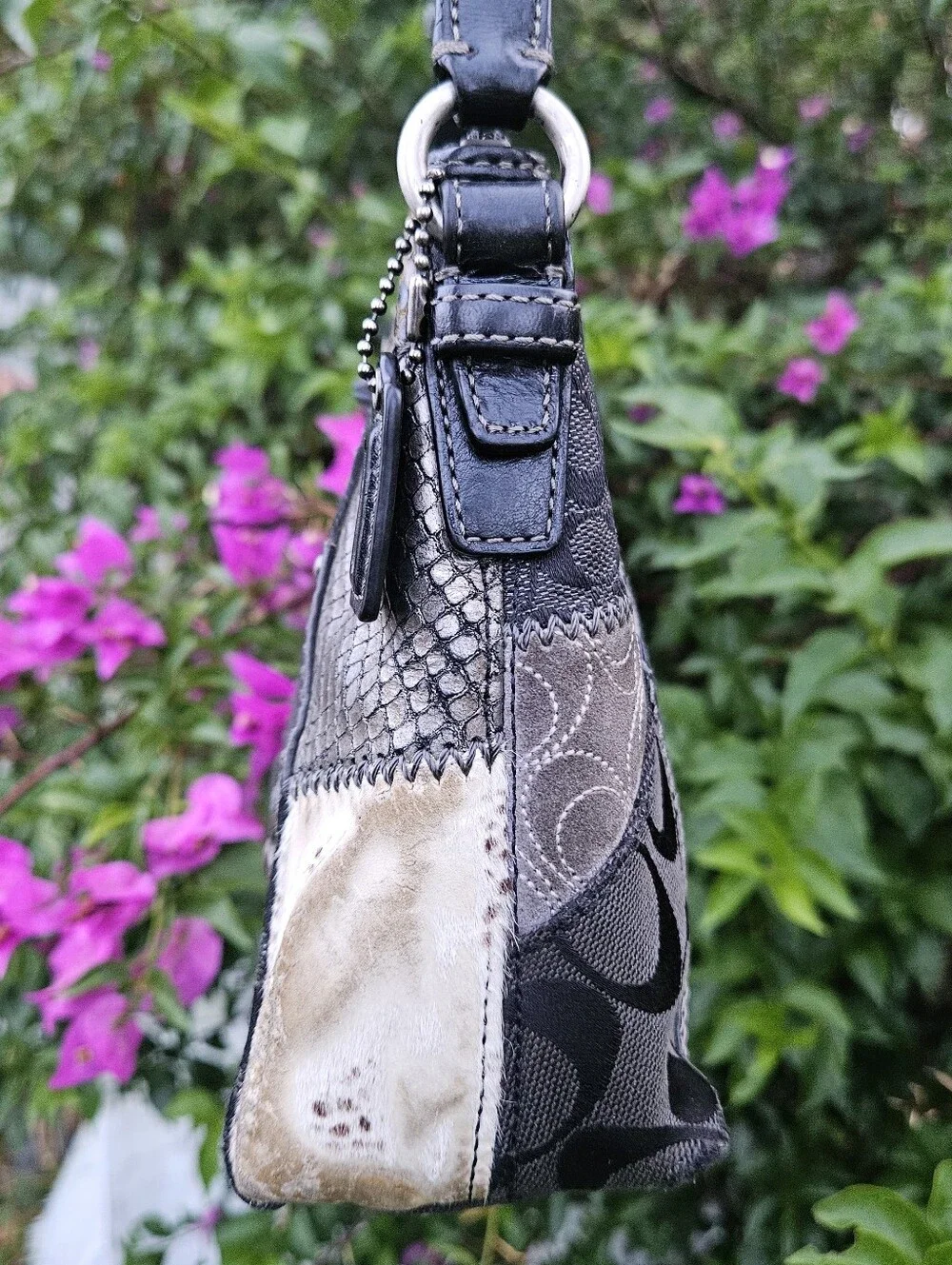 Coach 42005 Y2K Patchwork Shoulder Bag Haircalf Snake Leopard Hangtag Rare